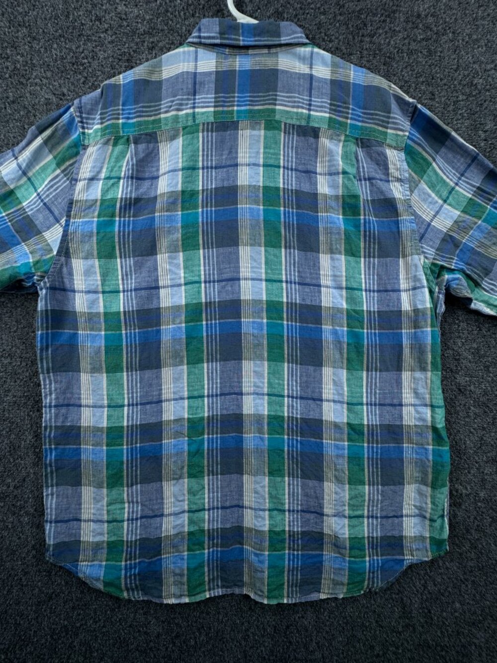 Tommy Bahama All Linen Plaid Logo Large Blue Green Button Up Long Sleeve Beach - Picture 13 of 16